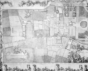 (détail) du plan du palais de Kensington par Joshua Rhodes, 1764